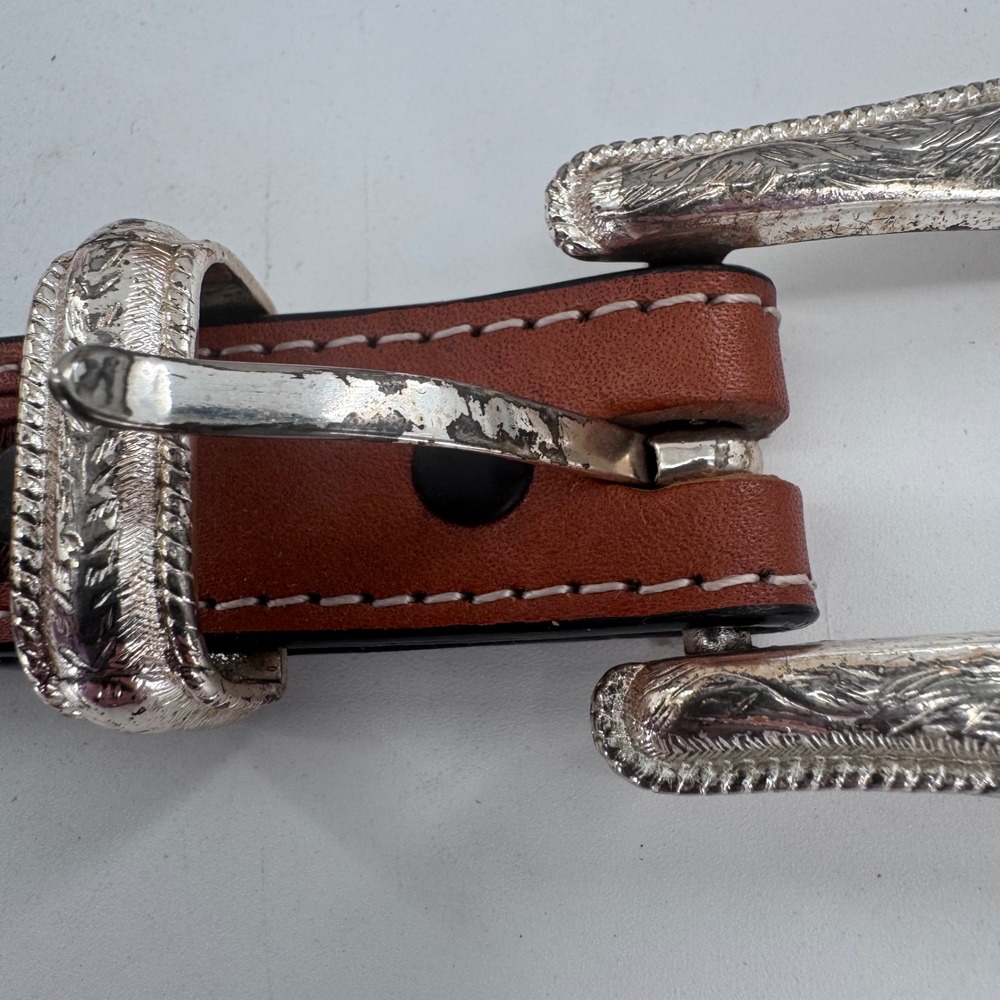 Western Rhinestone Belt Brown Leather Red Crystal Embellished Rodeo Boho Sz 32 - Picture 5 of 12